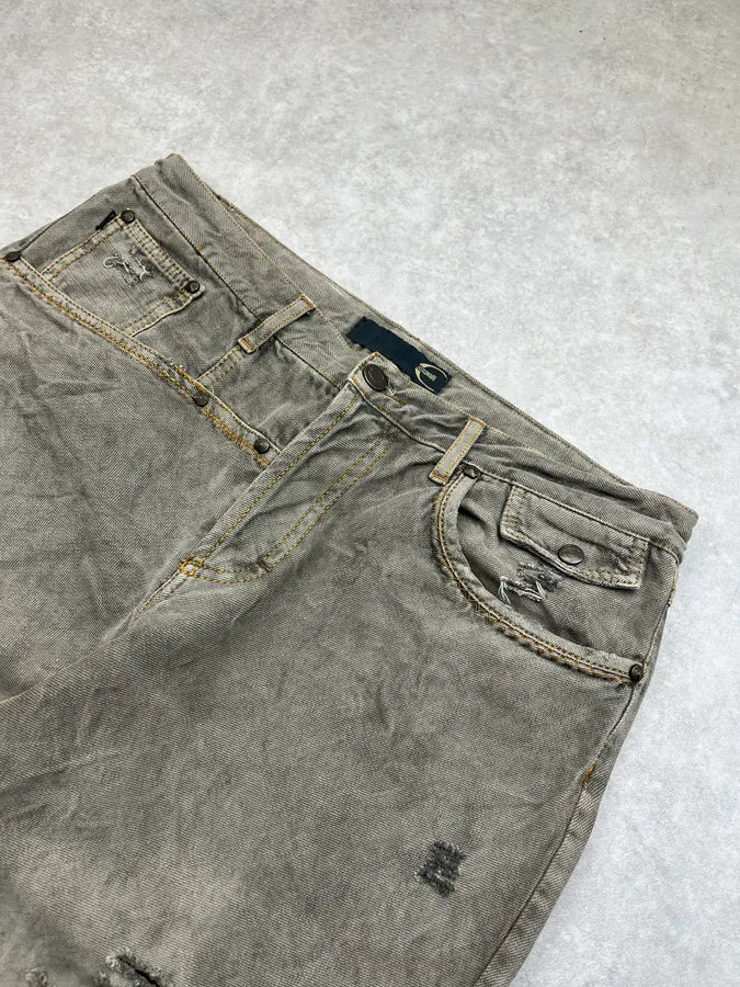 SS2006 Cavalli Dirty Effect Distressed Grey Flared Denim Jeans hkpAakA 5