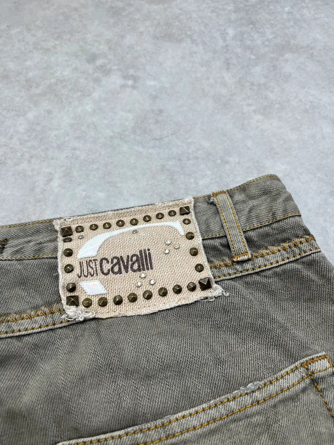 SS2006 Cavalli Dirty Effect Distressed Grey Flared Denim Jeans hkpAakA 9