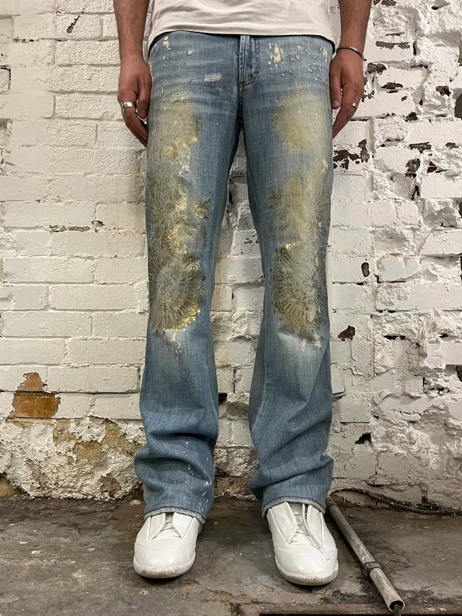 SS2006 Cavalli Gold Embellished Light Blue Distressed Jeans xmXinPX 0