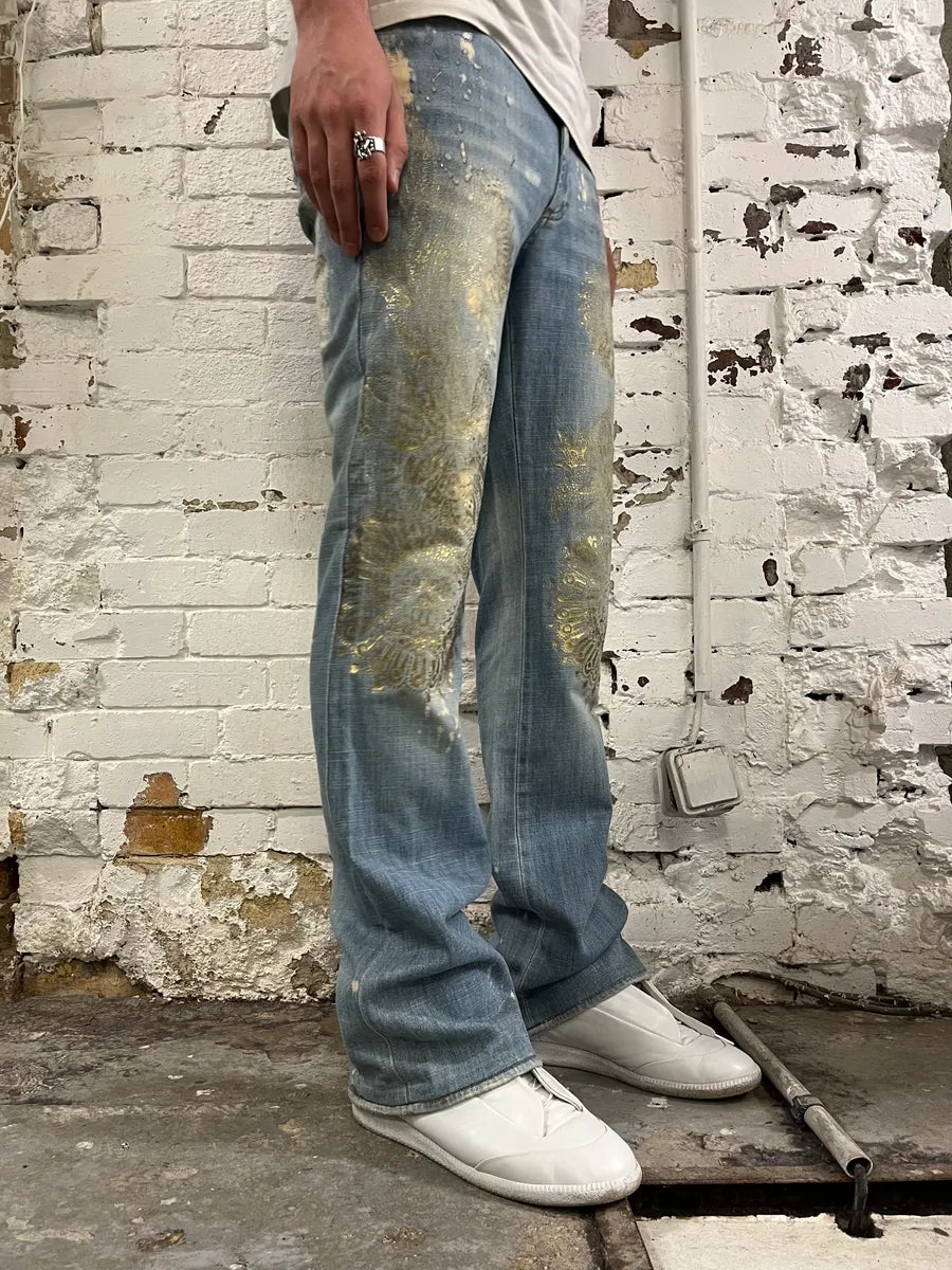 SS2006 Cavalli Gold Embellished Light Blue Distressed Jeans xmXinPX 2