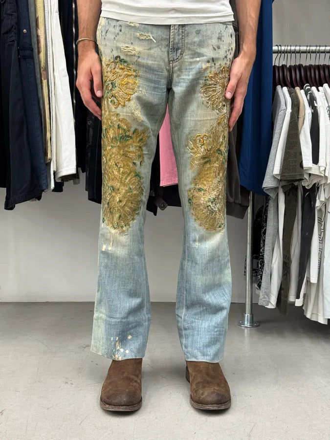 SS2006 Cavalli Painted Distressed Relaxed Royal Denim Jeans FSYVlGj 1