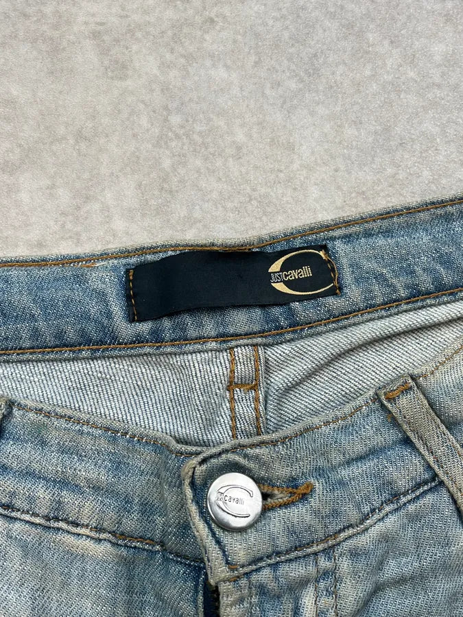 SS2006 Cavalli Painted Distressed Relaxed Royal Denim Jeans FSYVlGj 10