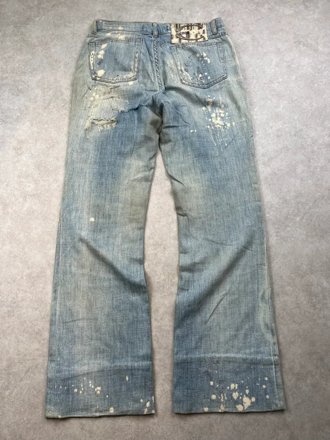 SS2006 Cavalli Painted Distressed Relaxed Royal Denim Jeans FSYVlGj 7