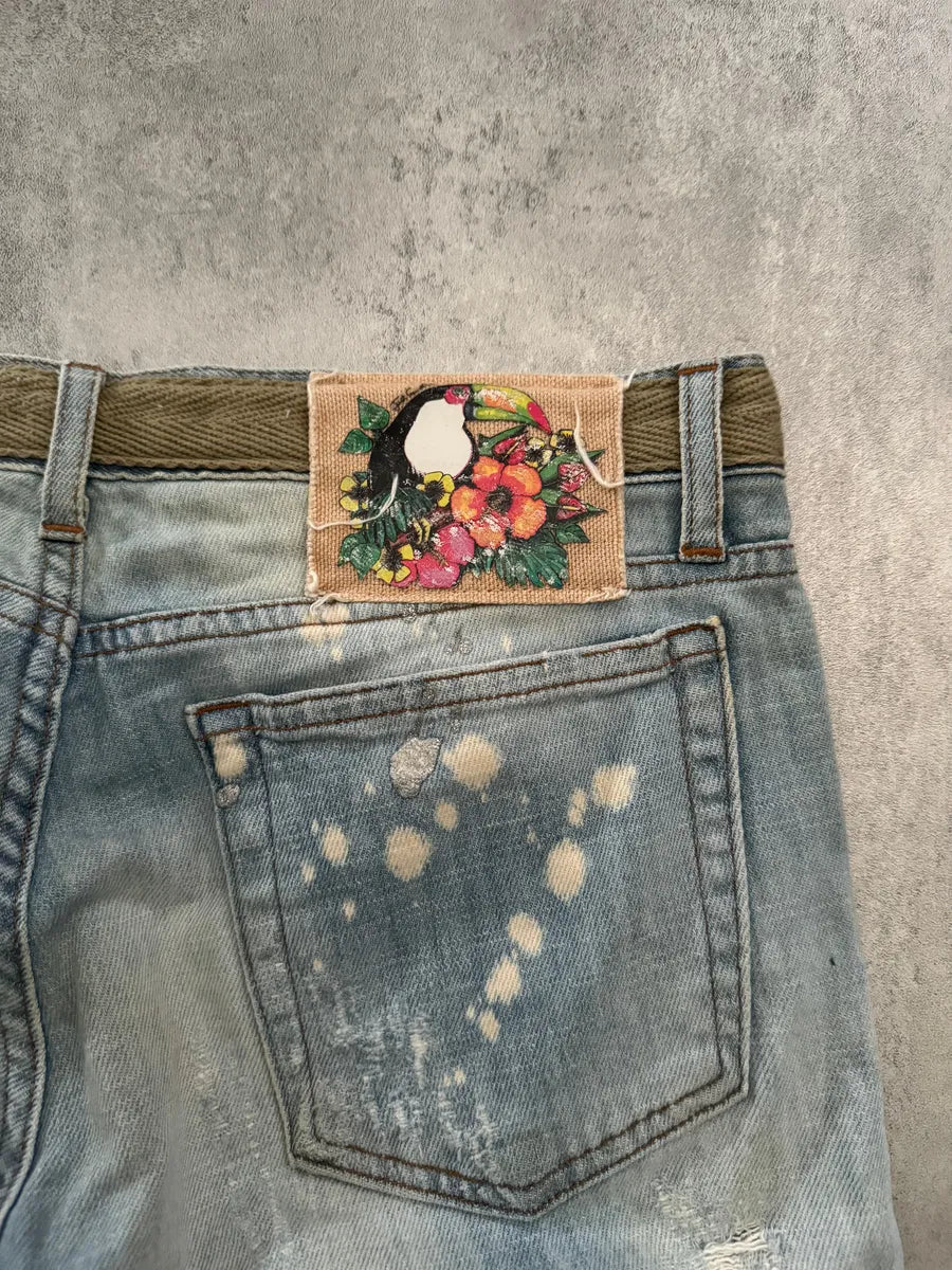 SS2006 Cavalli Painted Distressed Relaxed Royal Denim Jeans odUoJEs 2