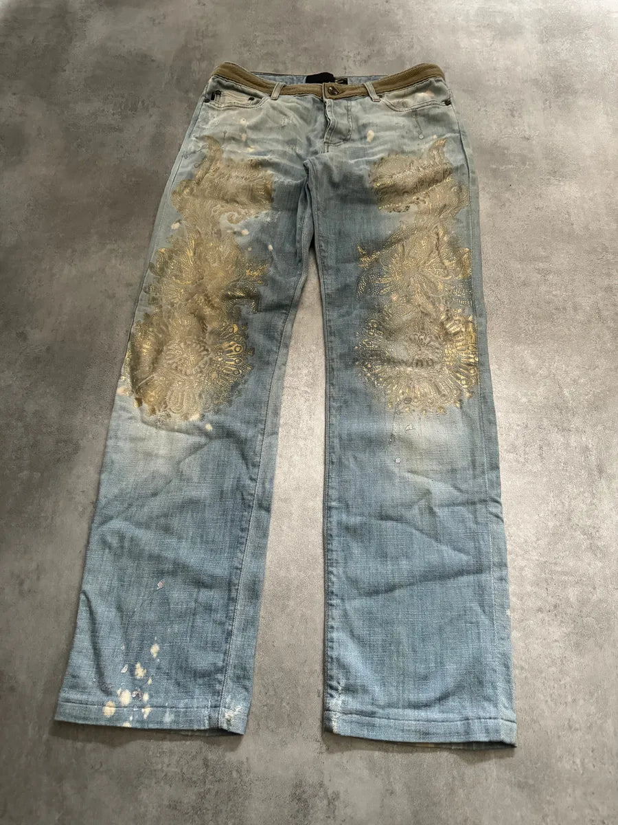 SS2006 Cavalli Painted Distressed Relaxed Royal Denim Jeans odUoJEs 5