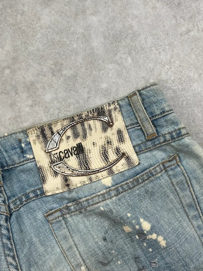 SS2006 Cavalli Painted Distressed Relaxed Royal Denim Jeans FSYVlGj 9