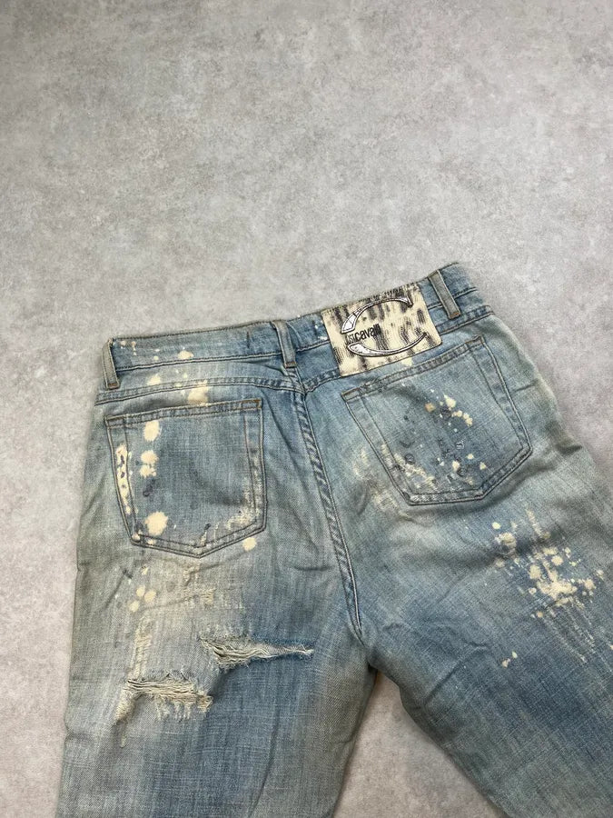 SS2006 Cavalli Painted Distressed Relaxed Royal Denim Jeans FSYVlGj 8