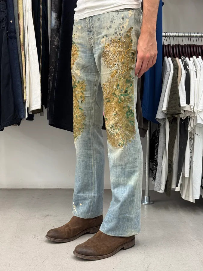 SS2006 Cavalli Painted Distressed Relaxed Royal Denim Jeans FSYVlGj 3