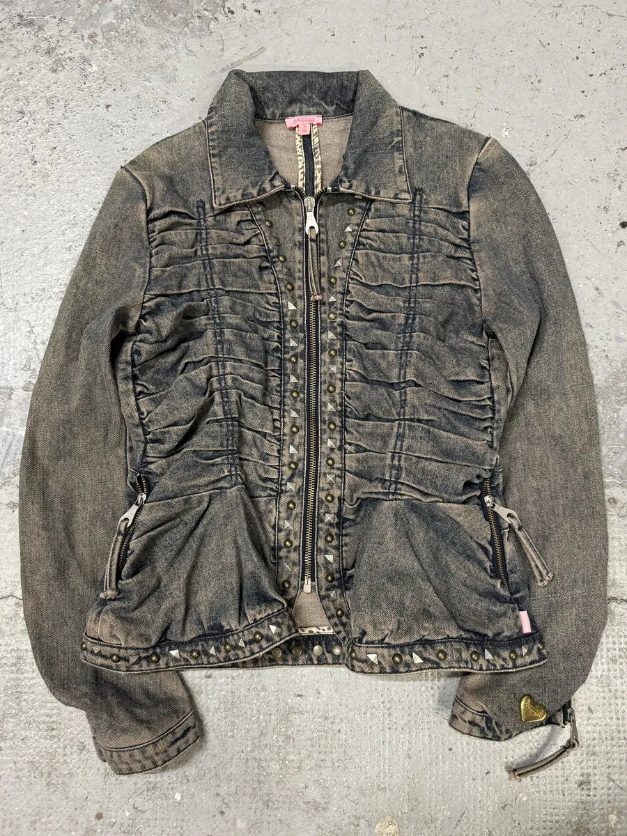 SS2006 Cavalli Pleats Studded Blue Denim Jacket MuvuORl 0