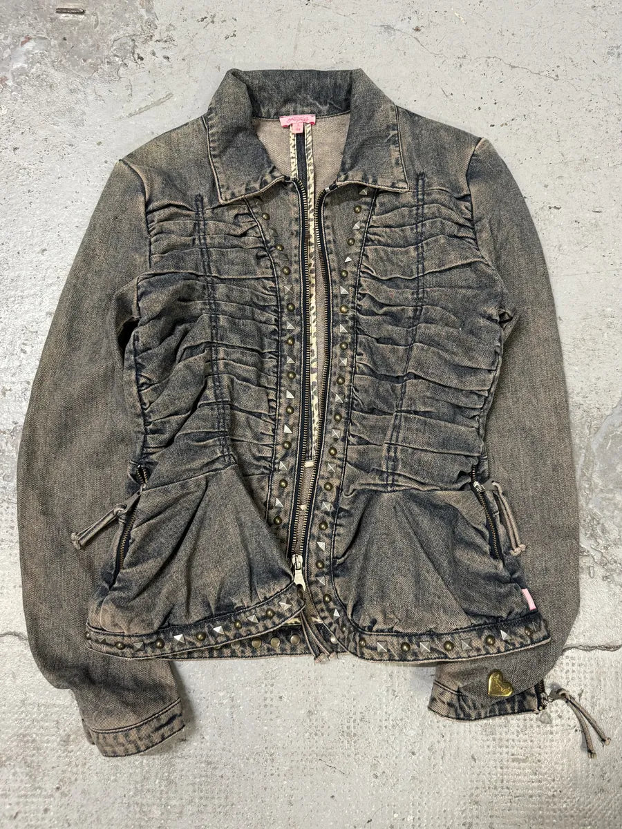 SS2006 Cavalli Pleats Studded Blue Denim Jacket MuvuORl 2