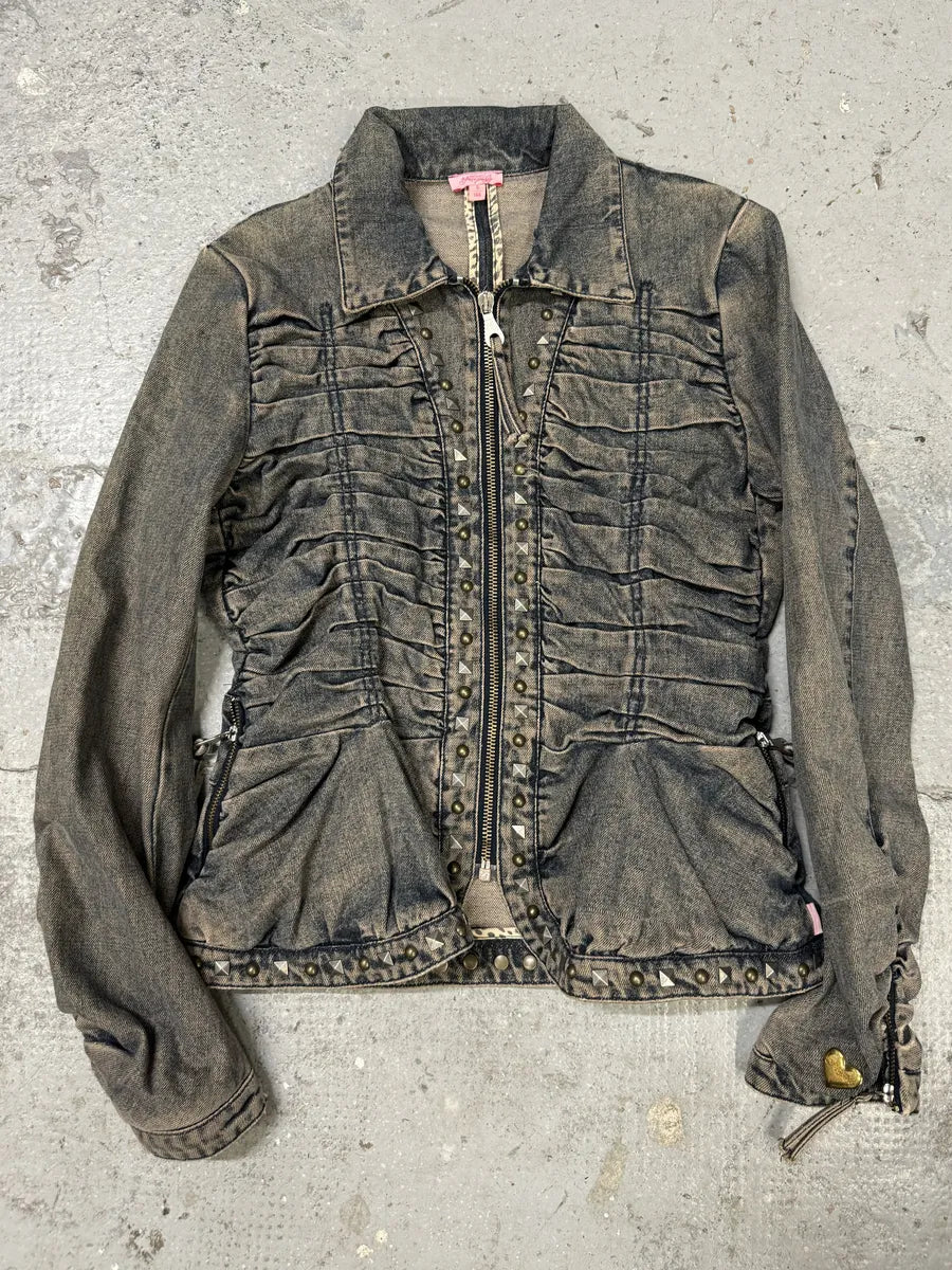 SS2006 Cavalli Pleats Studded Blue Denim Jacket MuvuORl 4