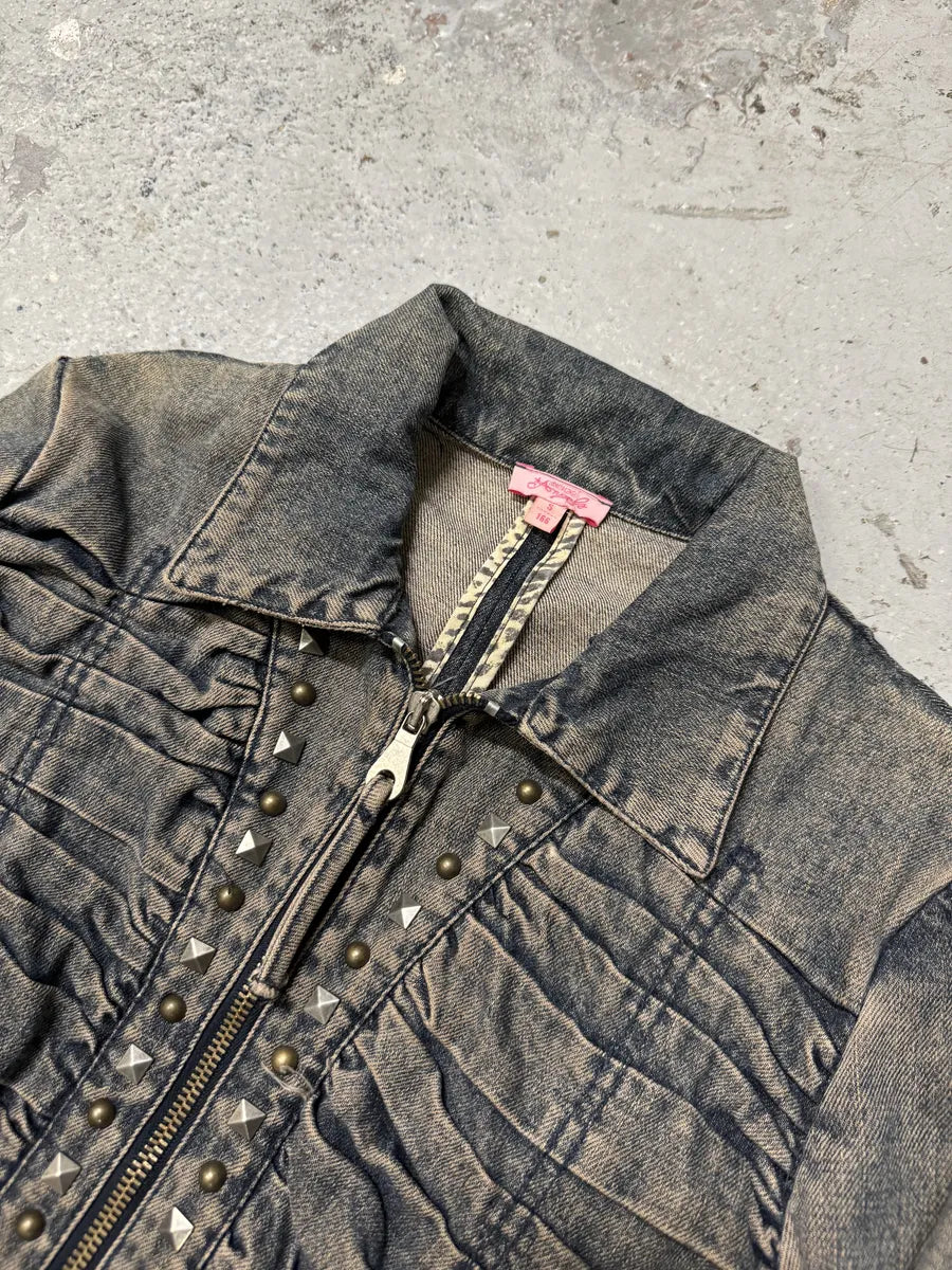 SS2006 Cavalli Pleats Studded Blue Denim Jacket MuvuORl 7