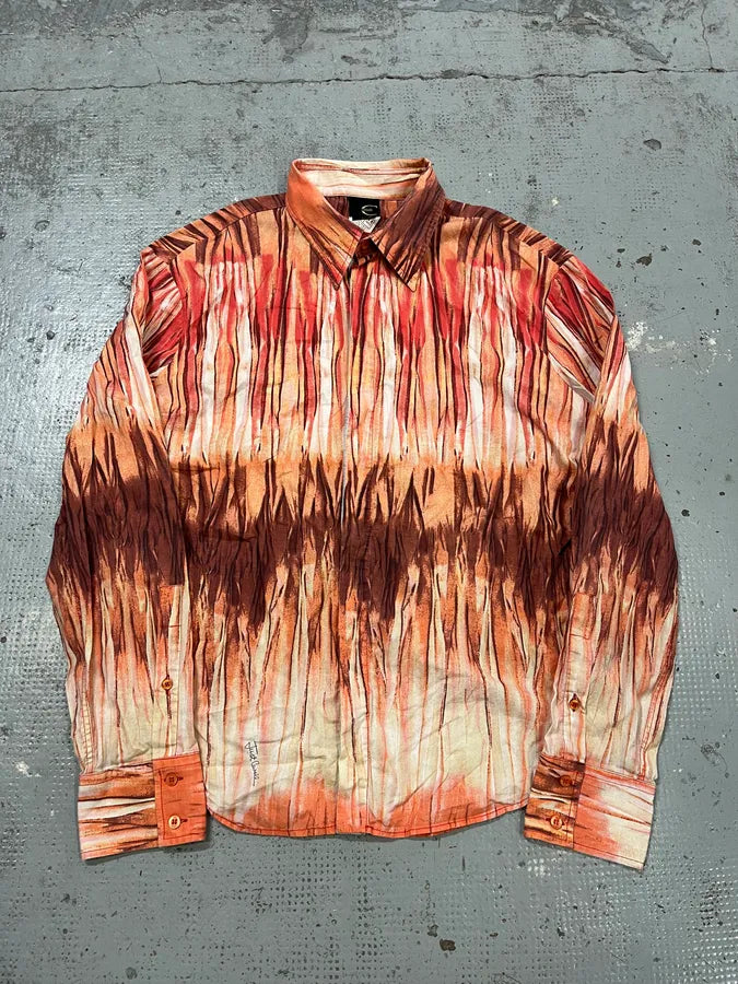 SS2006 Cavalli Tie-Dye Striped Orange Shirt hYvqfqs 0