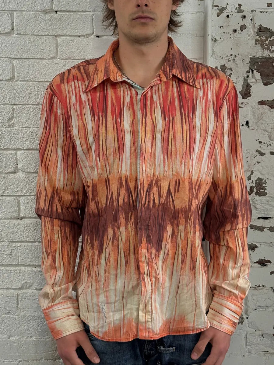 SS2006 Cavalli Tie-Dye Striped Orange Shirt hYvqfqs 1