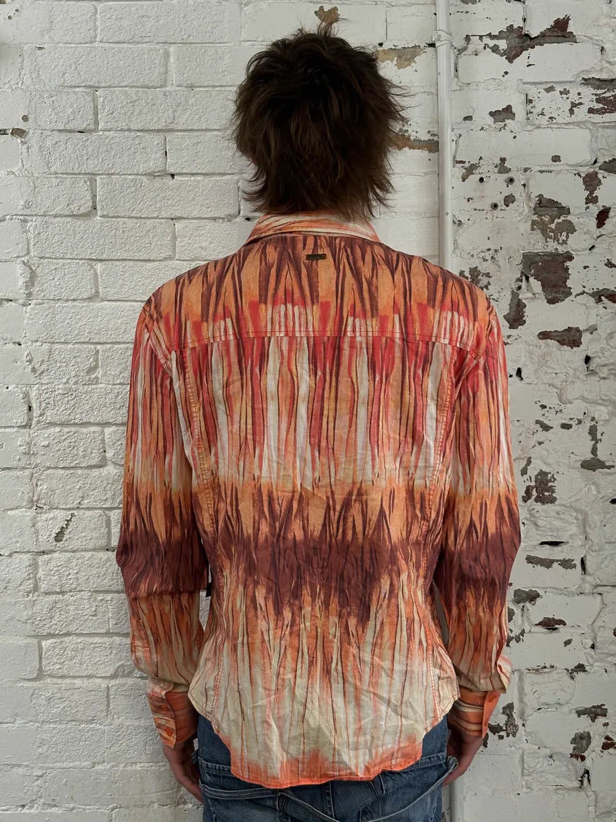 SS2006 Cavalli Tie-Dye Striped Orange Shirt hYvqfqs 2