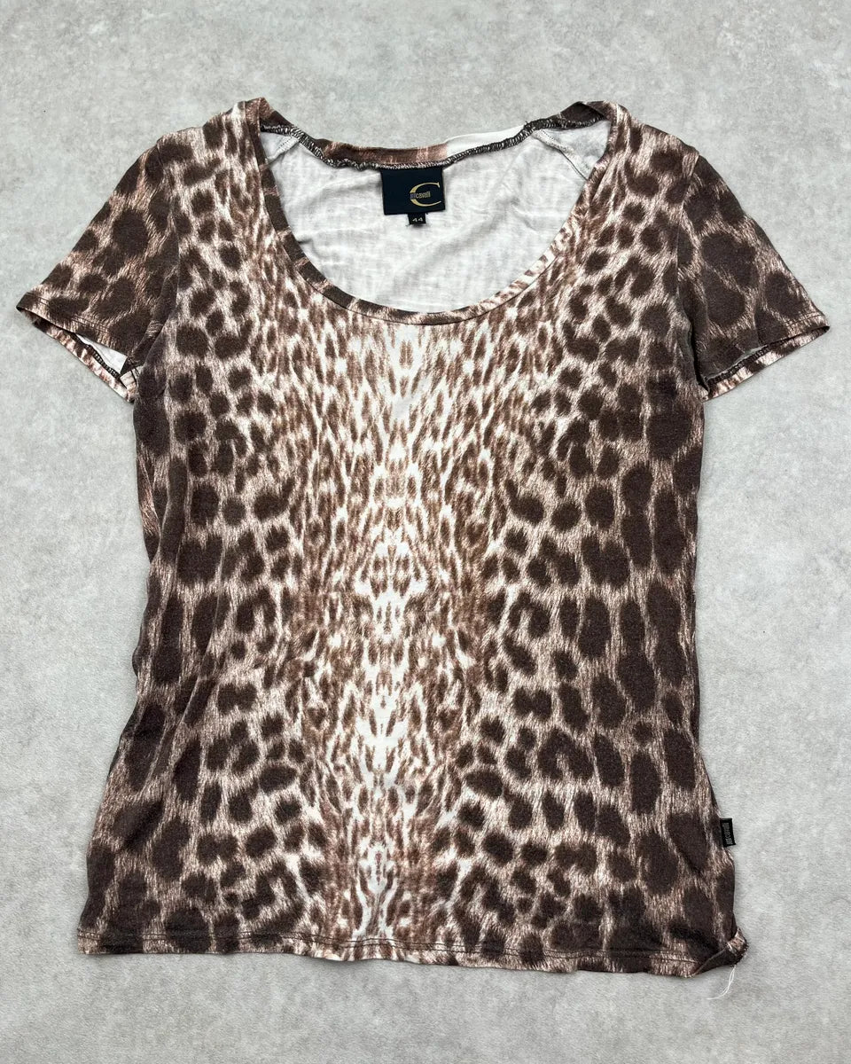 SS2006 Cavalli White & Brown Leopard Print T-Shirt gaBodRZ 0
