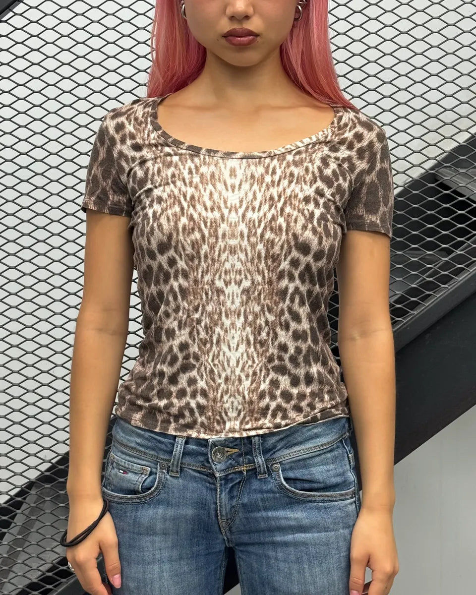SS2006 Cavalli White & Brown Leopard Print T-Shirt gaBodRZ 1
