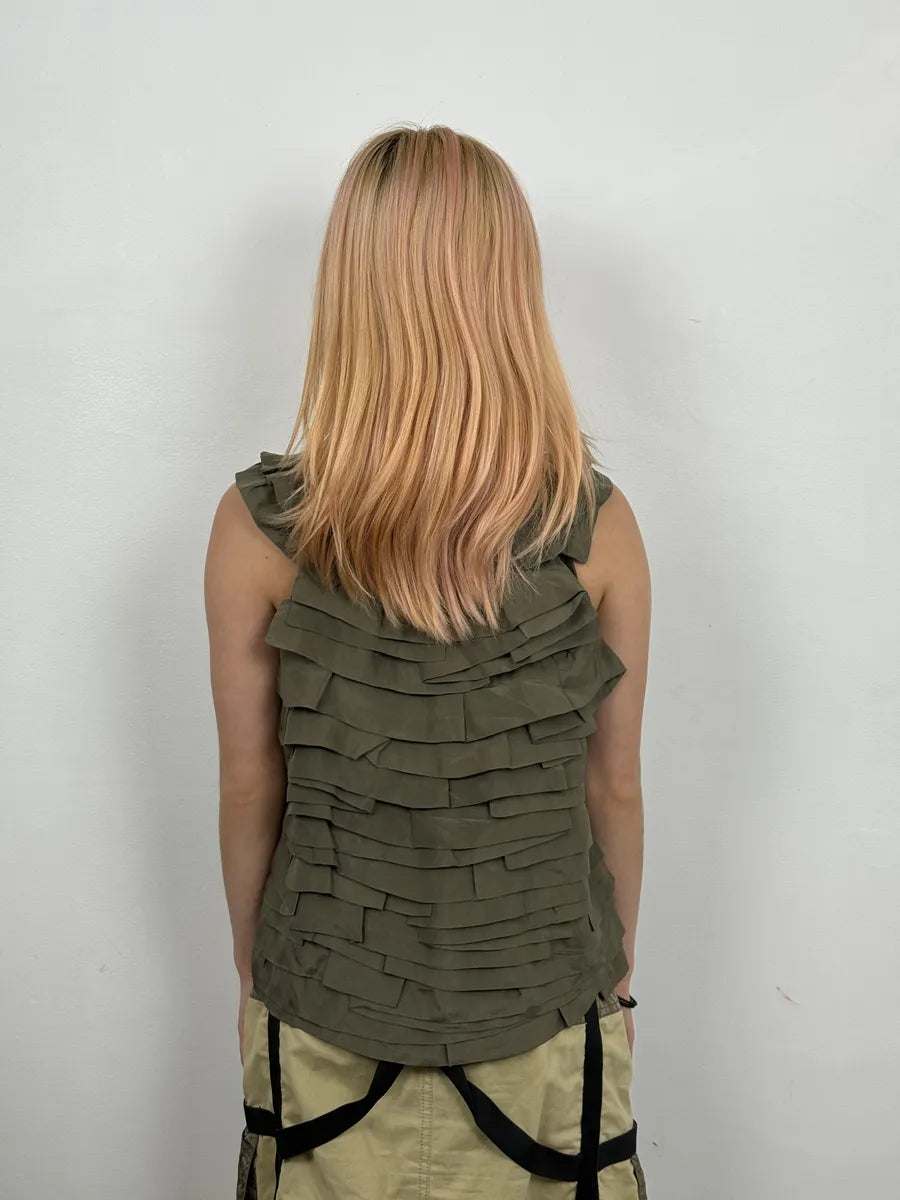 SS2006 Chloé Khaki Green Relief Silk Tank Top BYOEYKb 1
