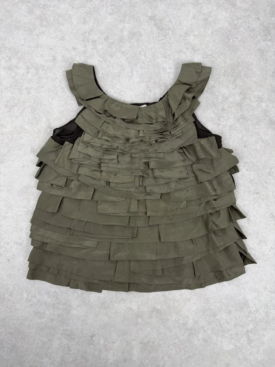 SS2006 Chloé Khaki Green Relief Silk Tank Top BYOEYKb 2