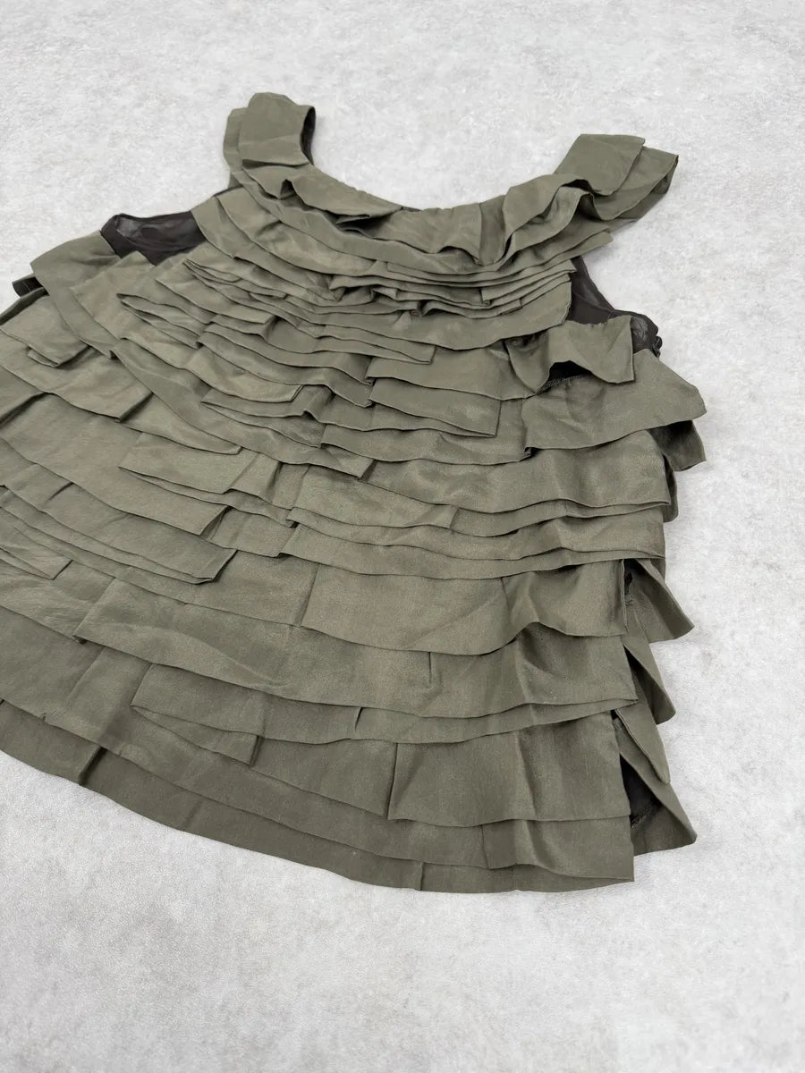 SS2006 Chloé Khaki Green Relief Silk Tank Top BYOEYKb 9