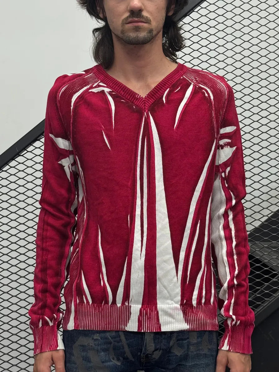 SS2006 Dolce & Gabbana Abstract Red & White V Neck Sweater dnLhgnh 1