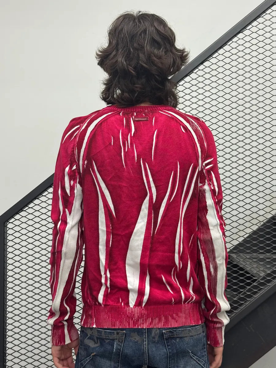 SS2006 Dolce & Gabbana Abstract Red & White V Neck Sweater dnLhgnh 2