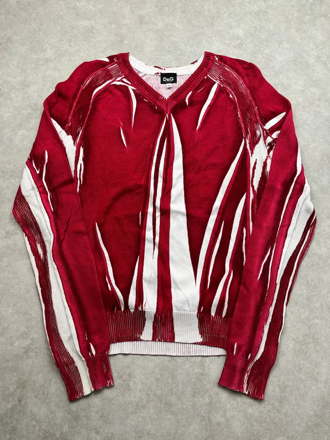 SS2006 Dolce & Gabbana Abstract Red & White V Neck Sweater dnLhgnh 3
