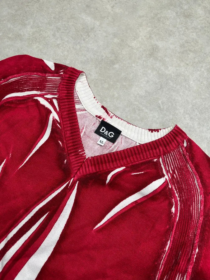 SS2006 Dolce & Gabbana Abstract Red & White V Neck Sweater dnLhgnh 5