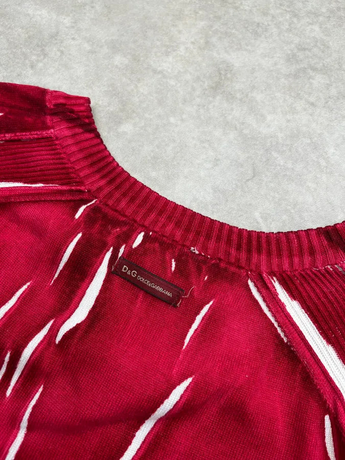 SS2006 Dolce & Gabbana Abstract Red & White V Neck Sweater dnLhgnh 6