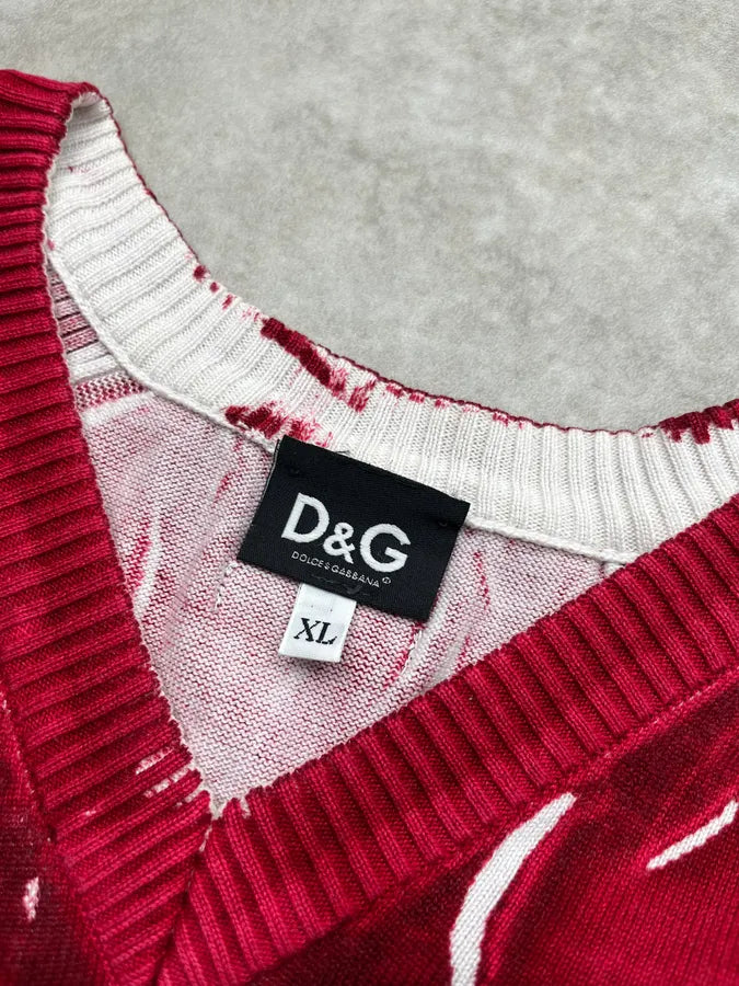 SS2006 Dolce & Gabbana Abstract Red & White V Neck Sweater dnLhgnh 9