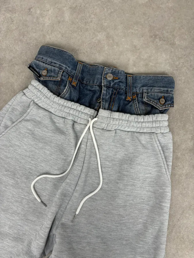 SS2006 Dolce & Gabbana Beige Denim Hybrid Jogger Pants HIadVCt 5