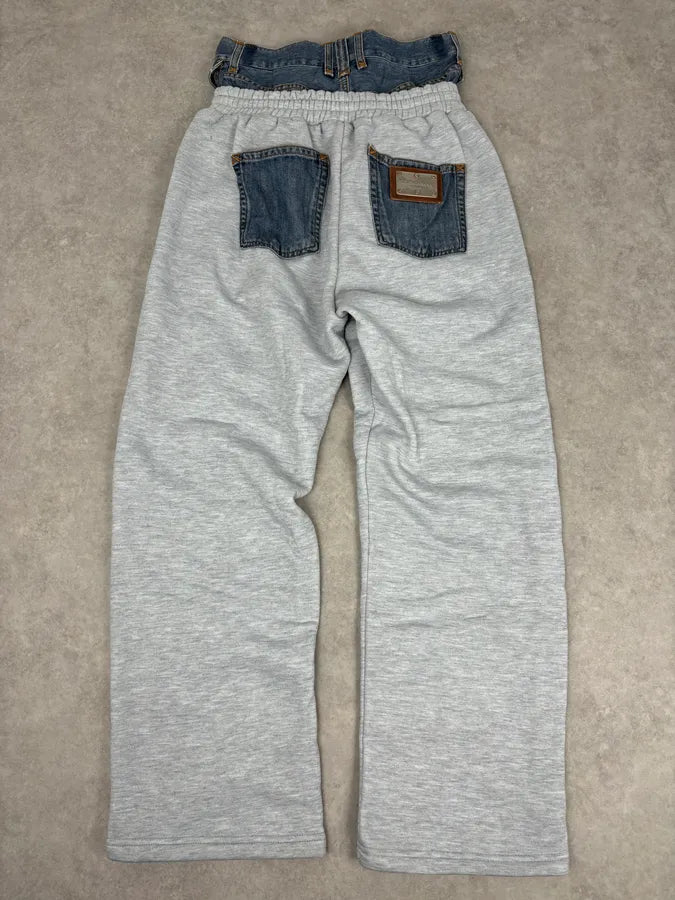 SS2006 Dolce & Gabbana Beige Denim Hybrid Jogger Pants HIadVCt 6