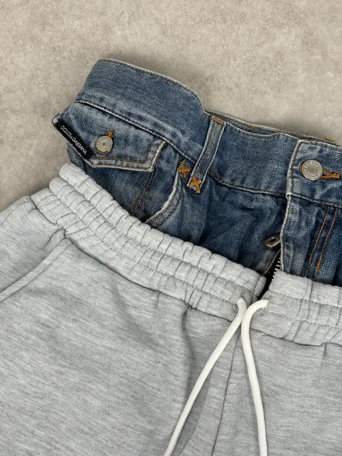 SS2006 Dolce & Gabbana Beige Denim Hybrid Jogger Pants HIadVCt 9