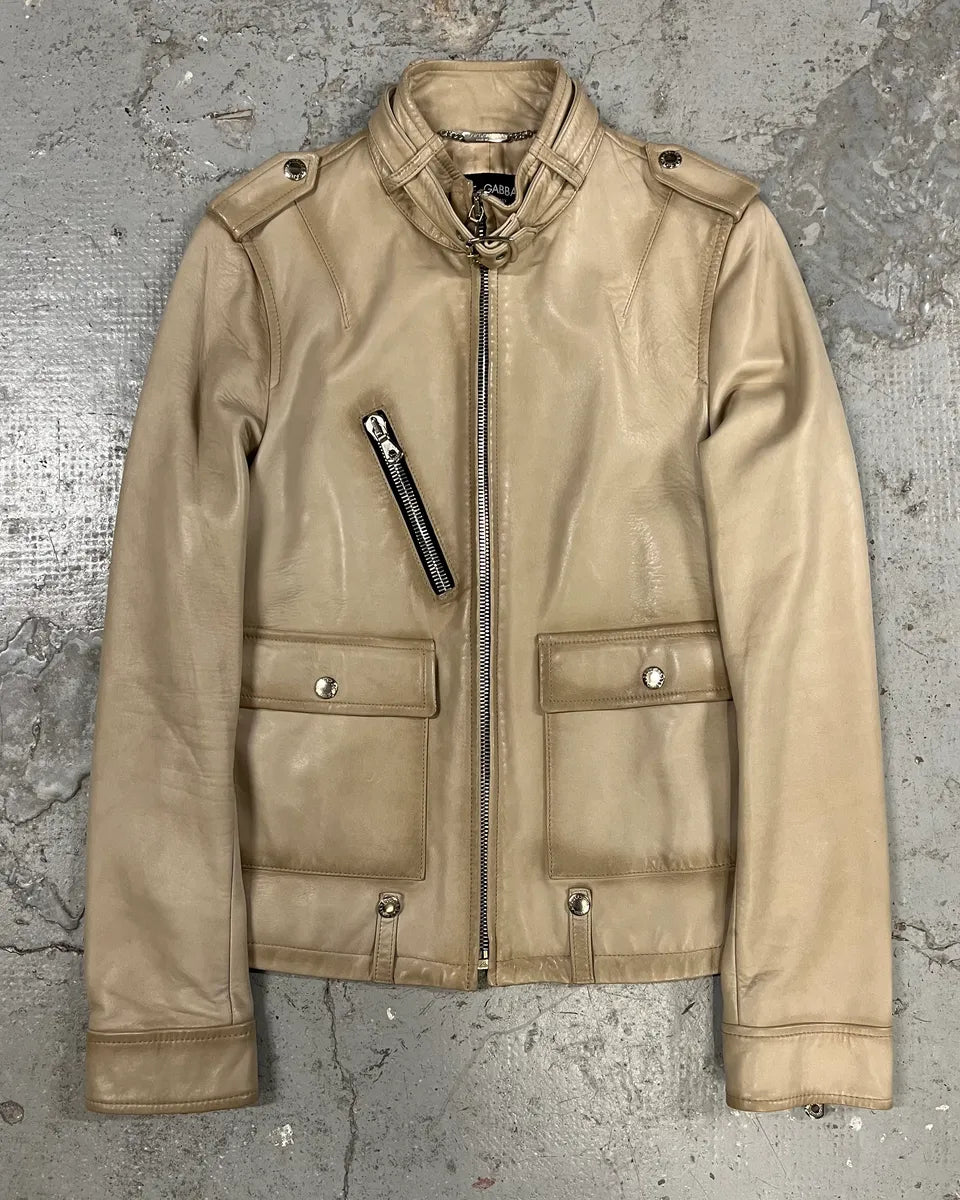 SS2006 Dolce & Gabbana Beige Leather Jacket (M) 0