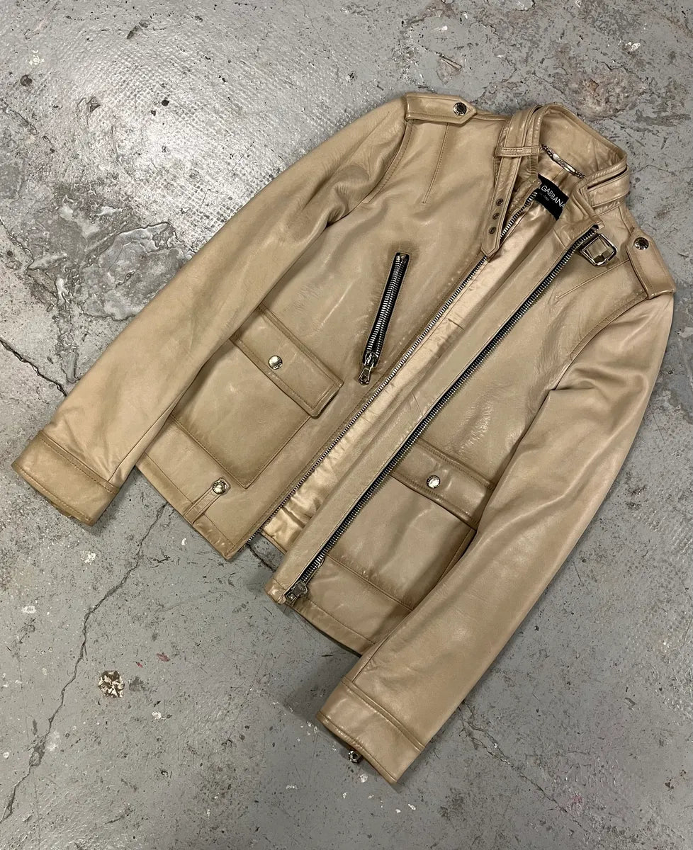 SS2006 Dolce & Gabbana Beige Leather Jacket (M) 2