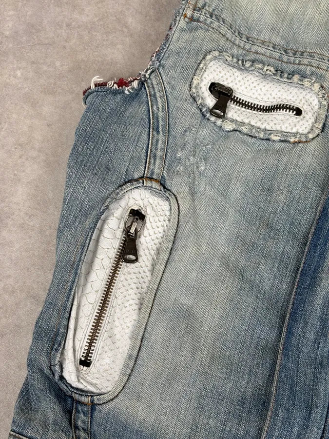 SS2005 Dolce & Gabbana Blue & White Snakeskin Effect Denim Vest Jacket jRnQkBZ 6