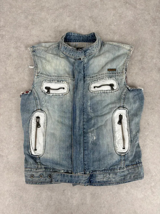 SS2005 Dolce & Gabbana Blue & White Snakeskin Effect Denim Vest Jacket jRnQkBZ 0