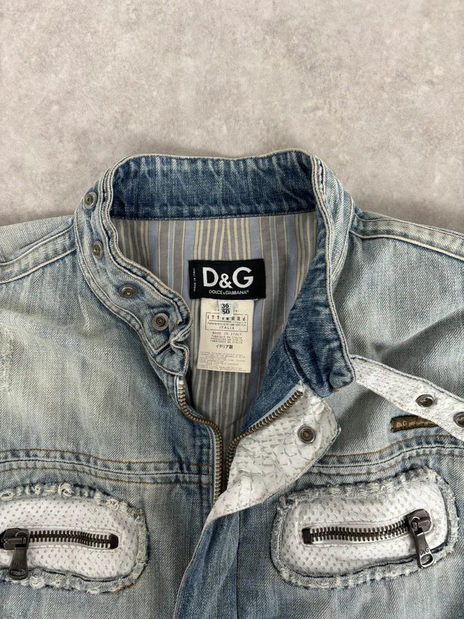 SS2005 Dolce & Gabbana Blue & White Snakeskin Effect Denim Vest Jacket jRnQkBZ 4