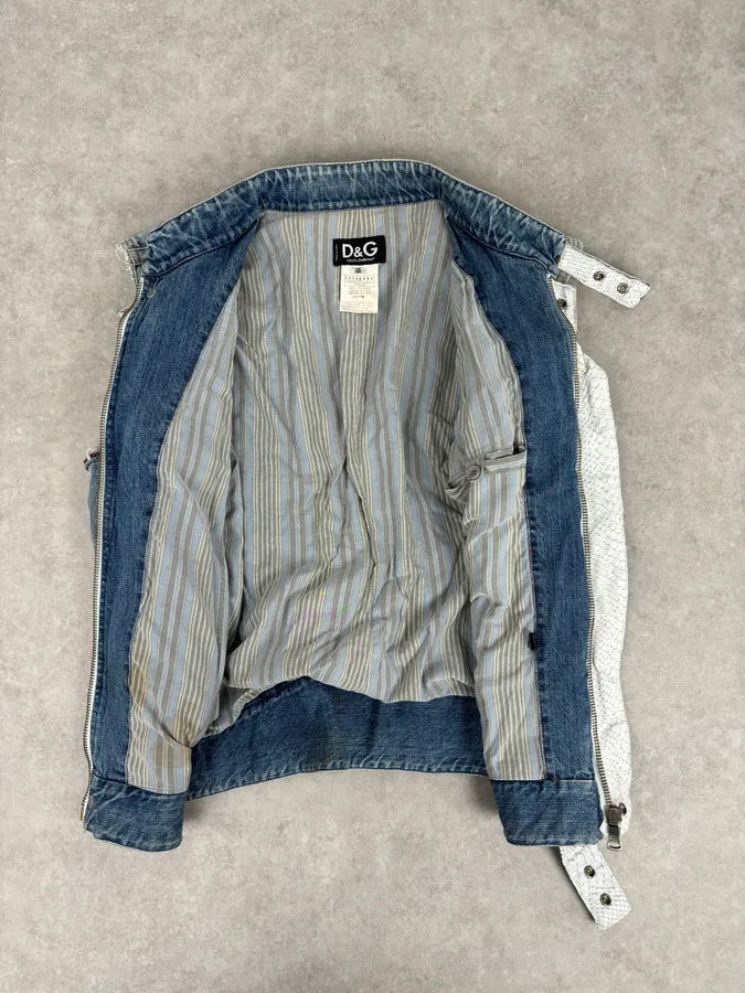SS2005 Dolce & Gabbana Blue & White Snakeskin Effect Denim Vest Jacket jRnQkBZ 7