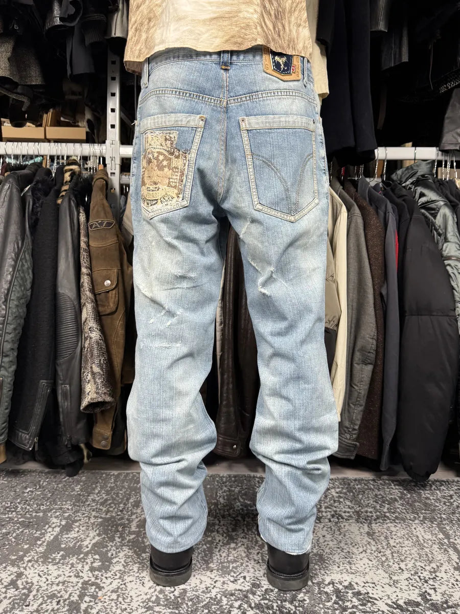 SS2006 Dolce & Gabbana Blue Distressed Contemporary Denim Jeans SZNbrIp 0
