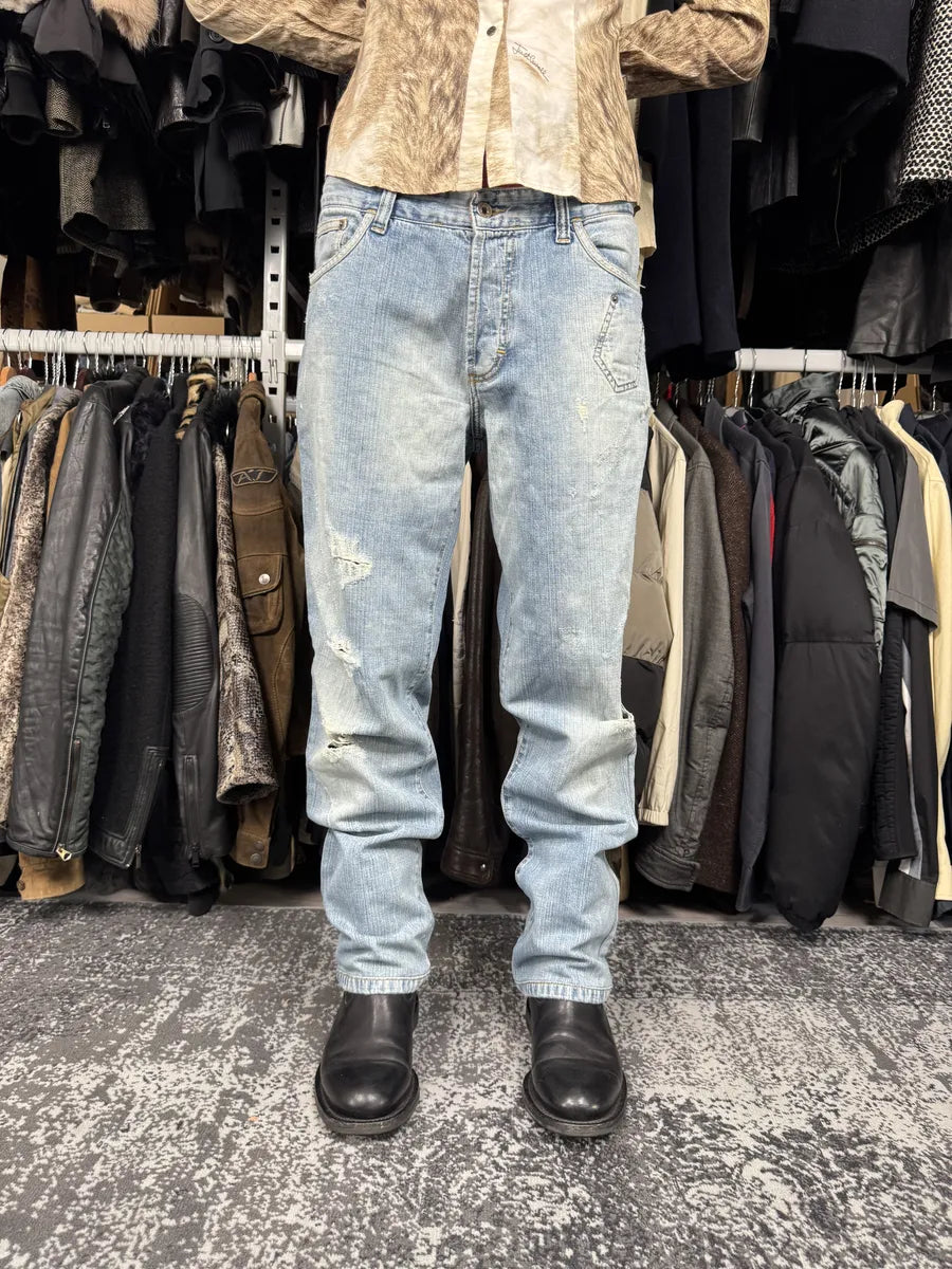 SS2006 Dolce & Gabbana Blue Distressed Contemporary Denim Jeans SZNbrIp 1