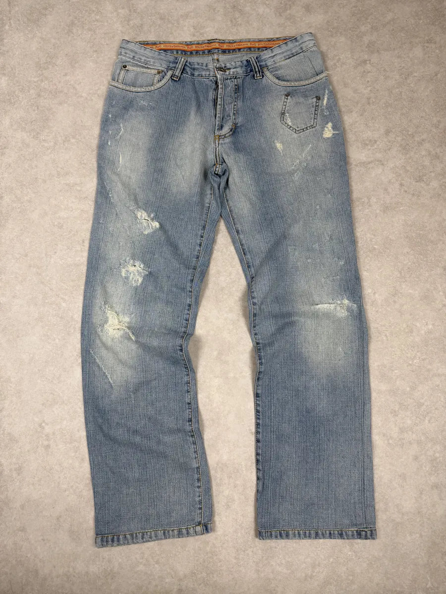 SS2006 Dolce & Gabbana Blue Distressed Contemporary Denim Jeans SZNbrIp 4