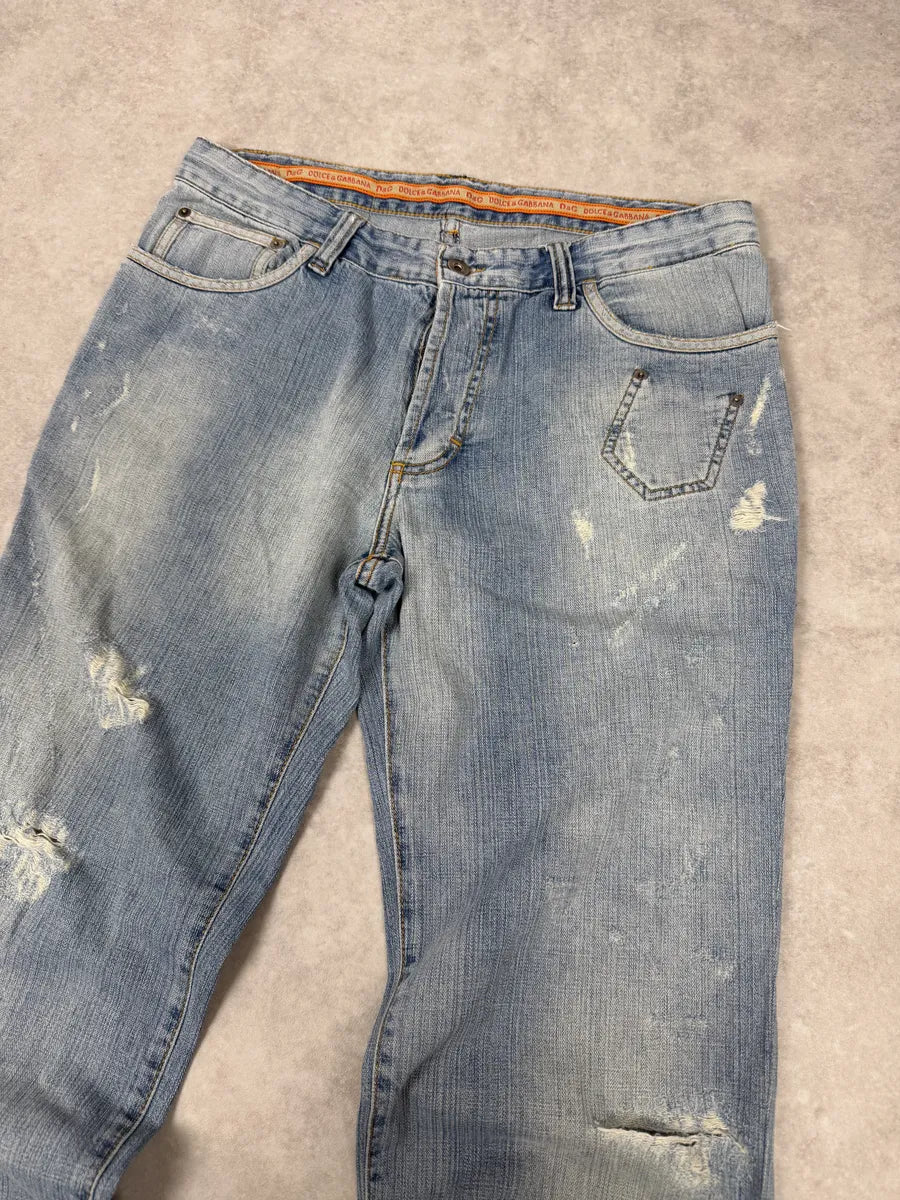 SS2006 Dolce & Gabbana Blue Distressed Contemporary Denim Jeans SZNbrIp 5