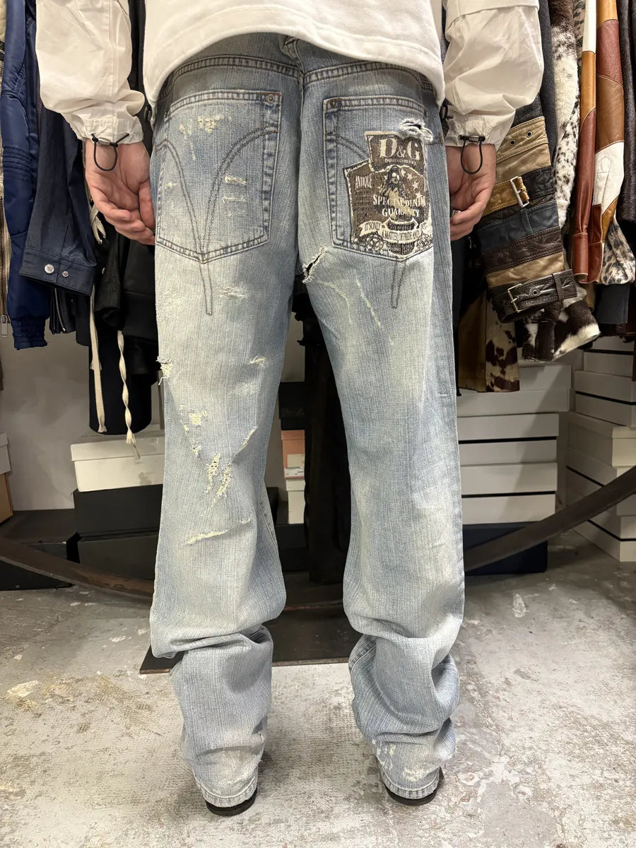 SS2006 Dolce & Gabbana Blue Distressed Denim Jeans UwewWyb 0