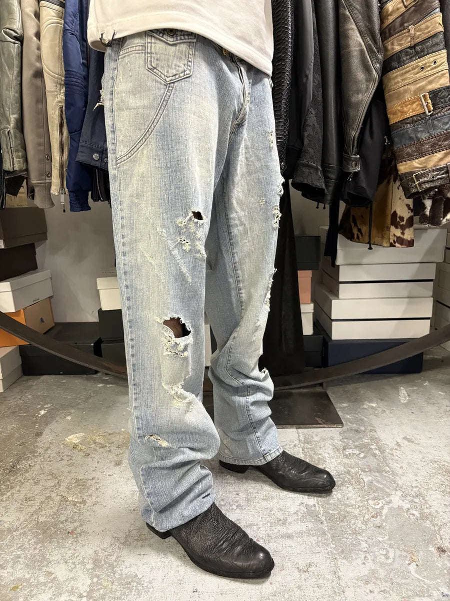 SS2006 Dolce & Gabbana Blue Distressed Denim Jeans UwewWyb 1