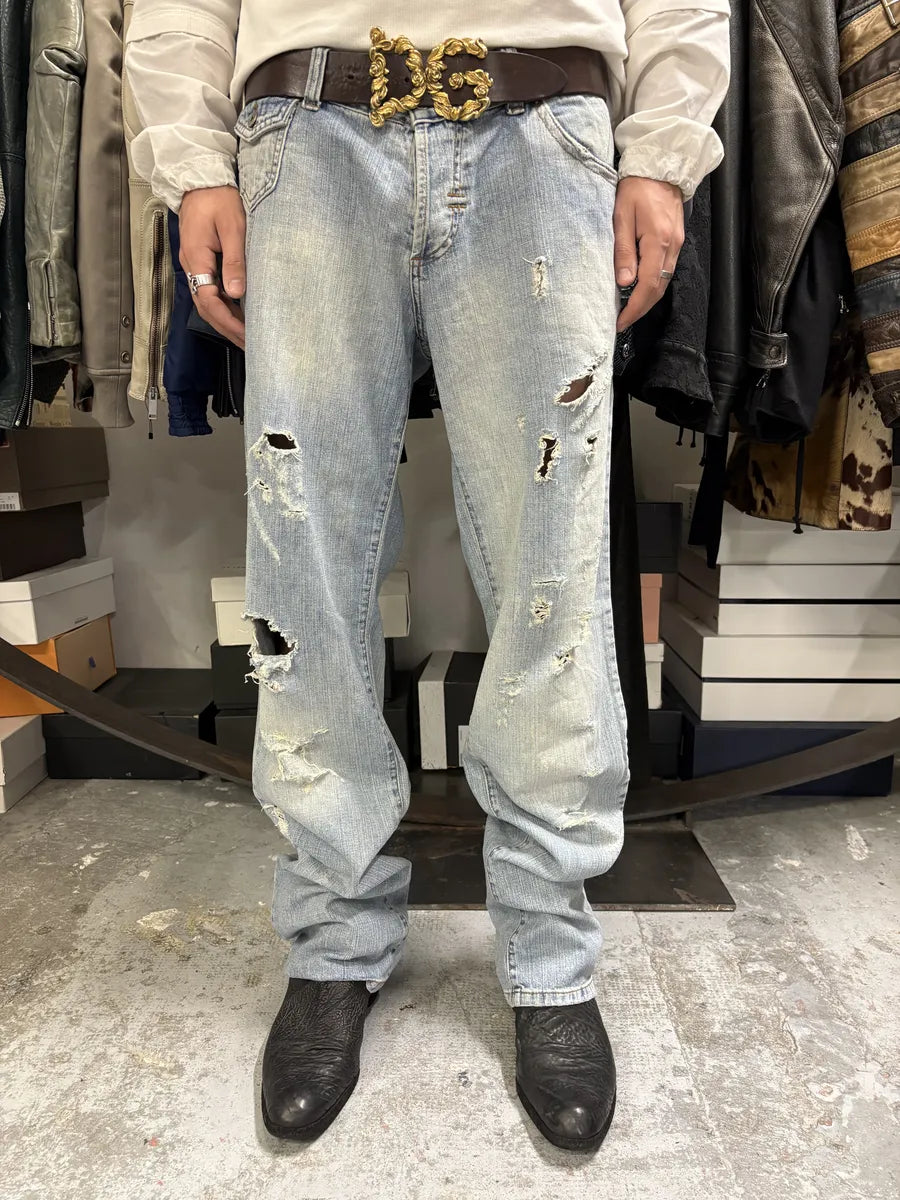 SS2006 Dolce & Gabbana Blue Distressed Denim Jeans UwewWyb 2