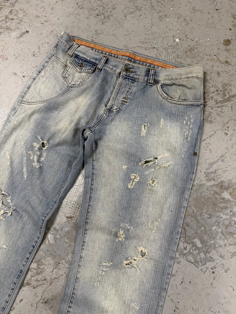 SS2006 Dolce & Gabbana Blue Distressed Denim Jeans UwewWyb 5