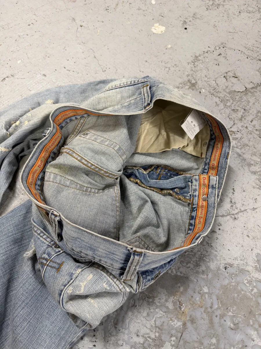 SS2006 Dolce & Gabbana Blue Distressed Denim Jeans UwewWyb 7
