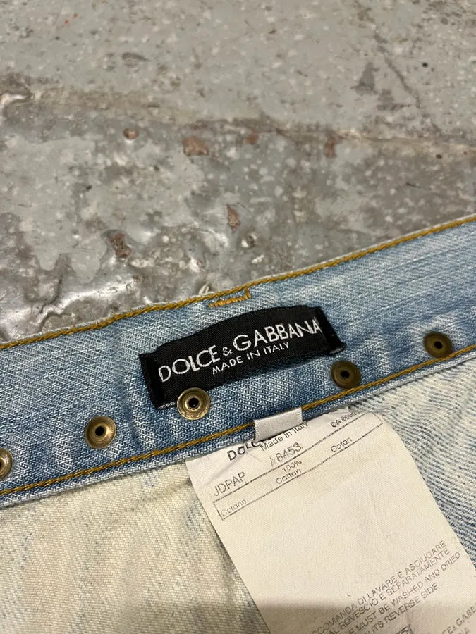 SS2006 Dolce & Gabbana Blue Embroidered Hawaii Denim Jeans KQsVmLq 10