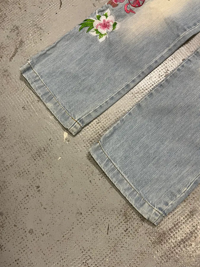 SS2006 Dolce & Gabbana Blue Embroidered Hawaii Denim Jeans KQsVmLq 6